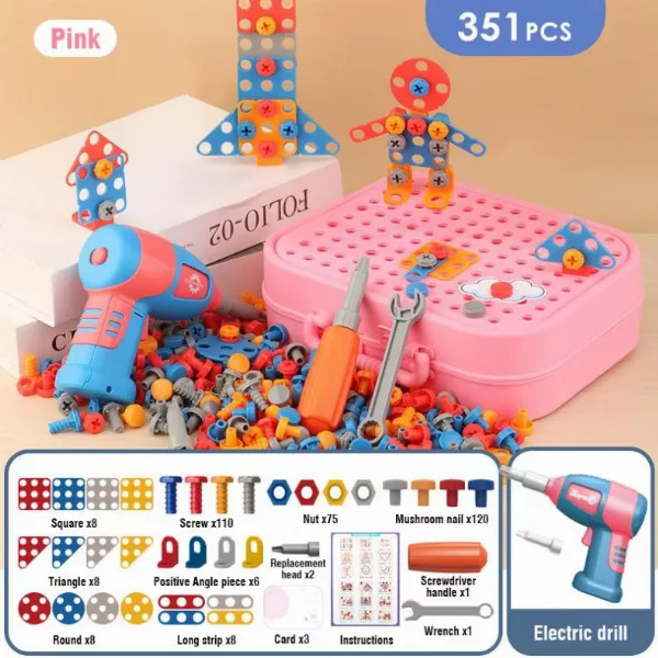 Children DIY Tool Toys Set Electric Drill Screw Nuts || 3D Puzzle Toy Pretend Play Tool Kits || 2D/3D Educational Toy