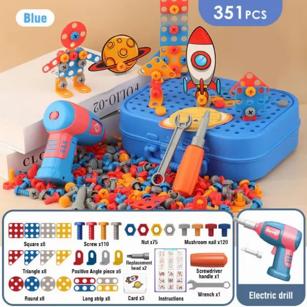 Children DIY Tool Toys Set Electric Drill Screw Nuts || 3D Puzzle Toy Pretend Play Tool Kits || 2D/3D Educational Toy