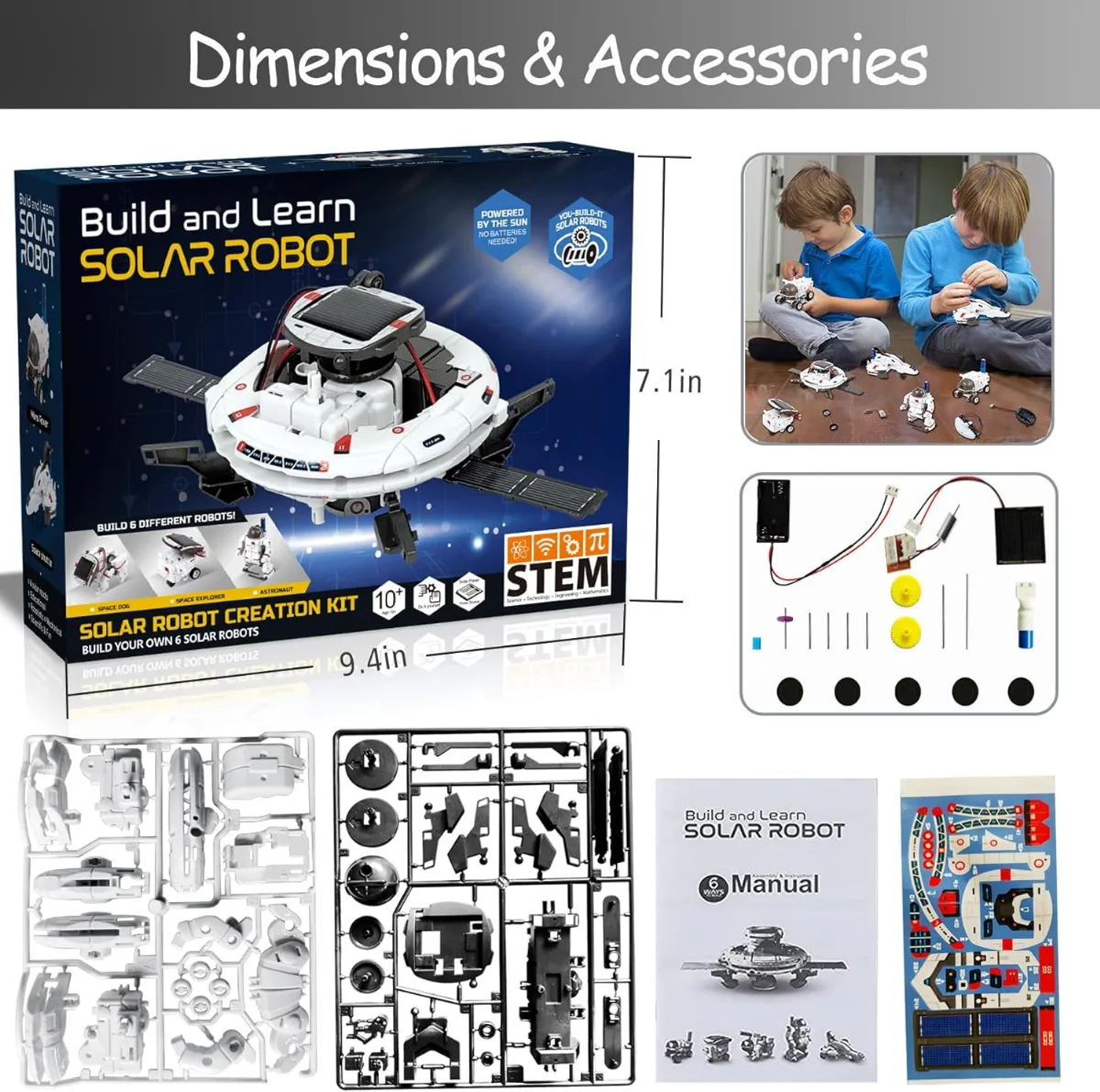 6-in-1 Solar Robot Building Kit for Boys Aged 8-13 || Educational Robotic Toys for Kids || Science Kits STEM Toys Birthday Gifts for 8 9 10 11 12 Years Old Boys Girls Teens