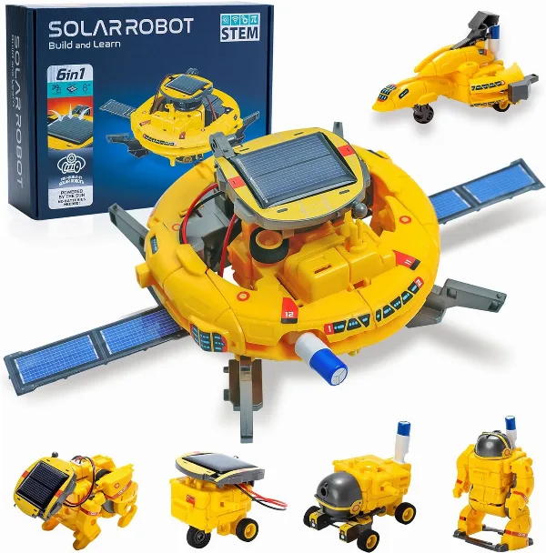 6-in-1 Solar Robot Building Kit for Boys Aged 8-13 || Educational Robotic Toys for Kids || Science Kits STEM Toys Birthday Gifts for 8 9 10 11 12 Years Old Boys Girls Teens || Yellow