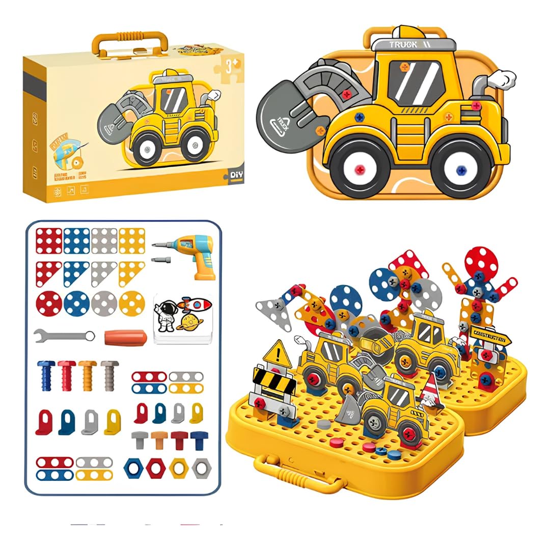 225 PCS Kids Electric Drill Building Toy – Urban Engineer STEM Building Tool Set-Mosaic Puzzle 2D & 3D Building Block Kit || Engineering Toy for Boys & Girls Ages 3–10