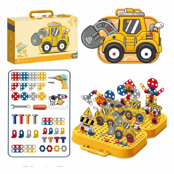 225 PCS Kids Electric Drill Building Toy – Urban Engineer STEM Building Tool Set-Mosaic Puzzle 2D & 3D Building Block Kit || Engineering Toy for Boys & Girls Ages 3–10